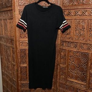 Boohoo size 12 black dress with stripes on sleeve